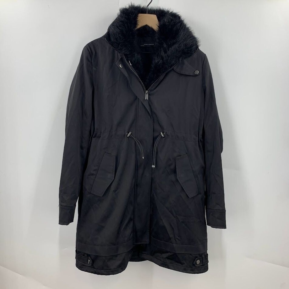 Zara Women's Faux Fur Lined Full ZIp Draw Waist Hooded Long Sleeve Jacket SZ M